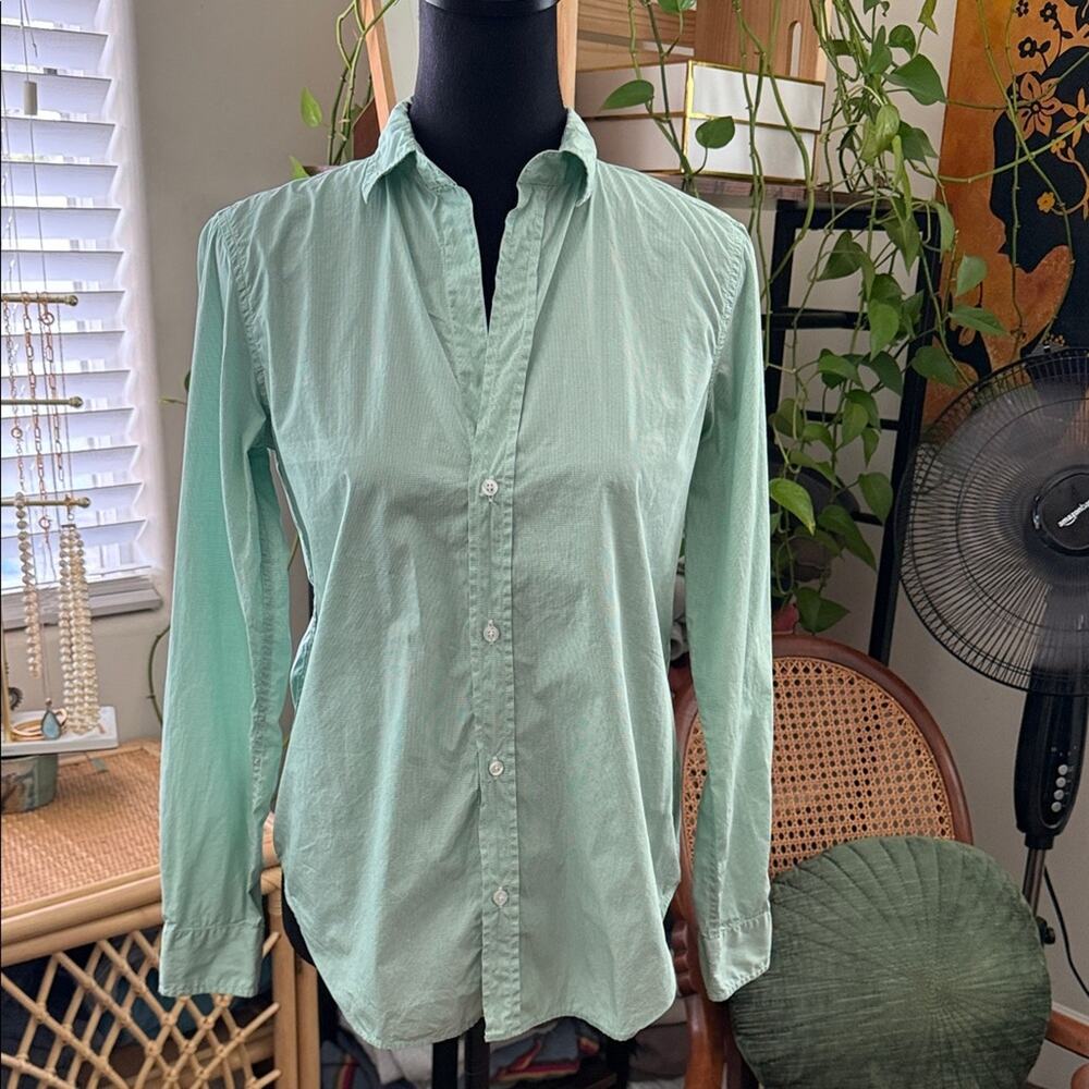 Frank & Eileen Frank Green Cotton Micro Check Button Up Preppy Long Sleeve Shirt
